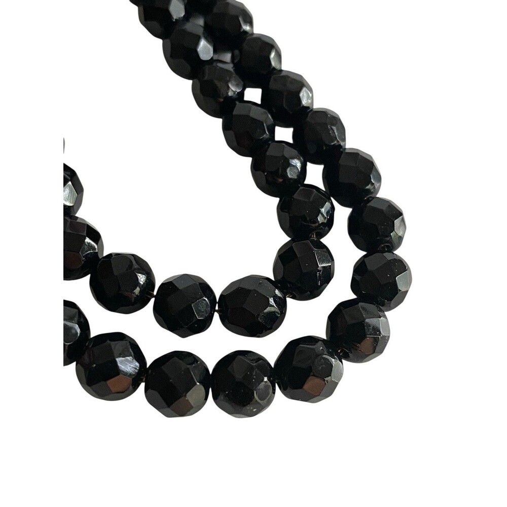 Necklace Black Faceted Glass Double Strand Beaded Retro MCM Style